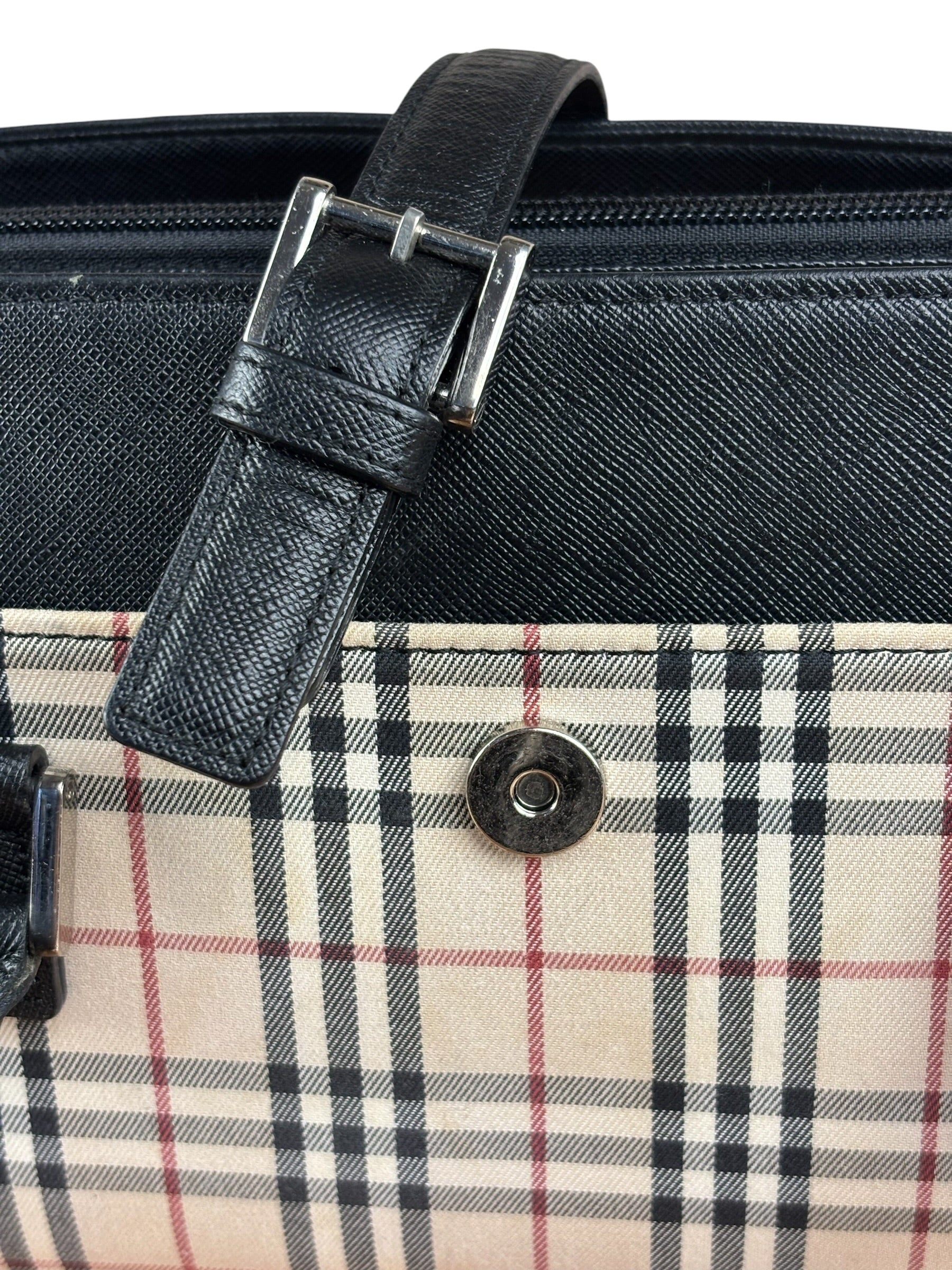 Burberry Vintage Leather Trim House Check Top Handle Bag