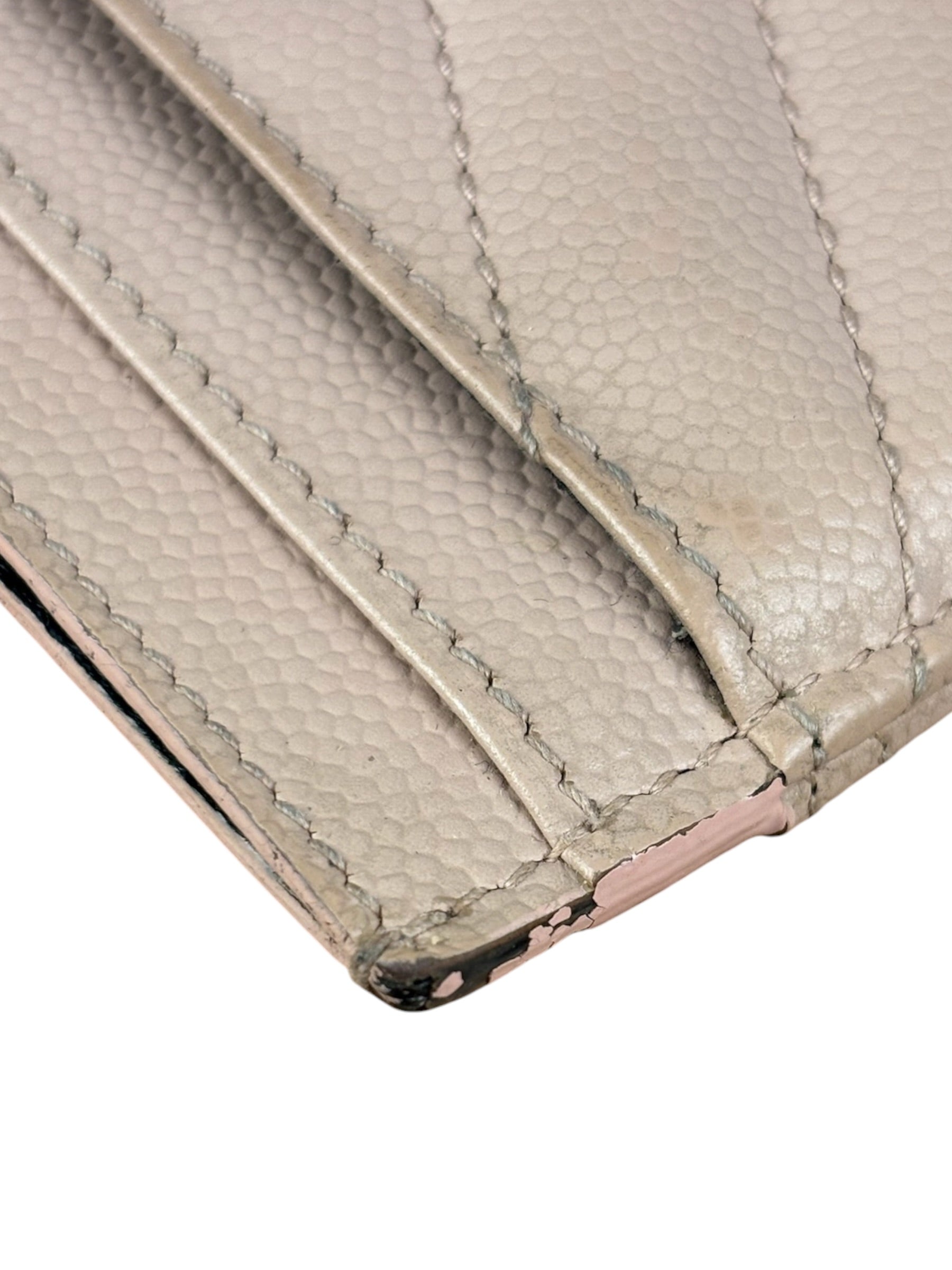 YSL Pale Pink Leather Cassandre Matelasse Card Holder