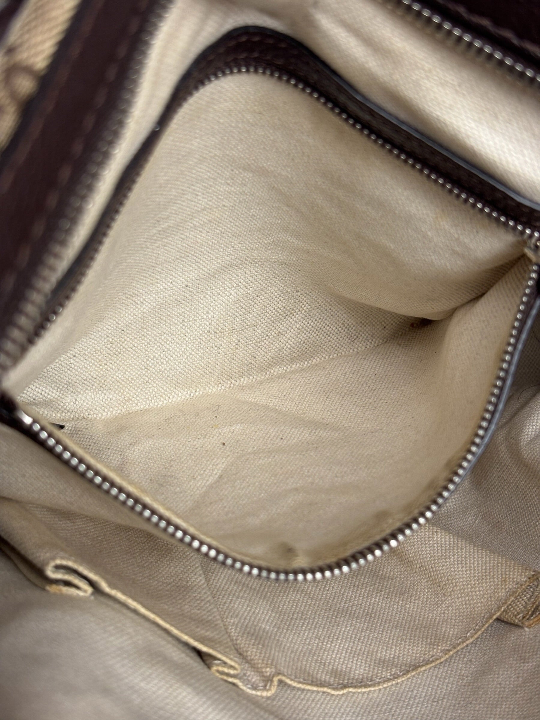 Gucci GG Leather Trim Canvas Techno Boston Handbag