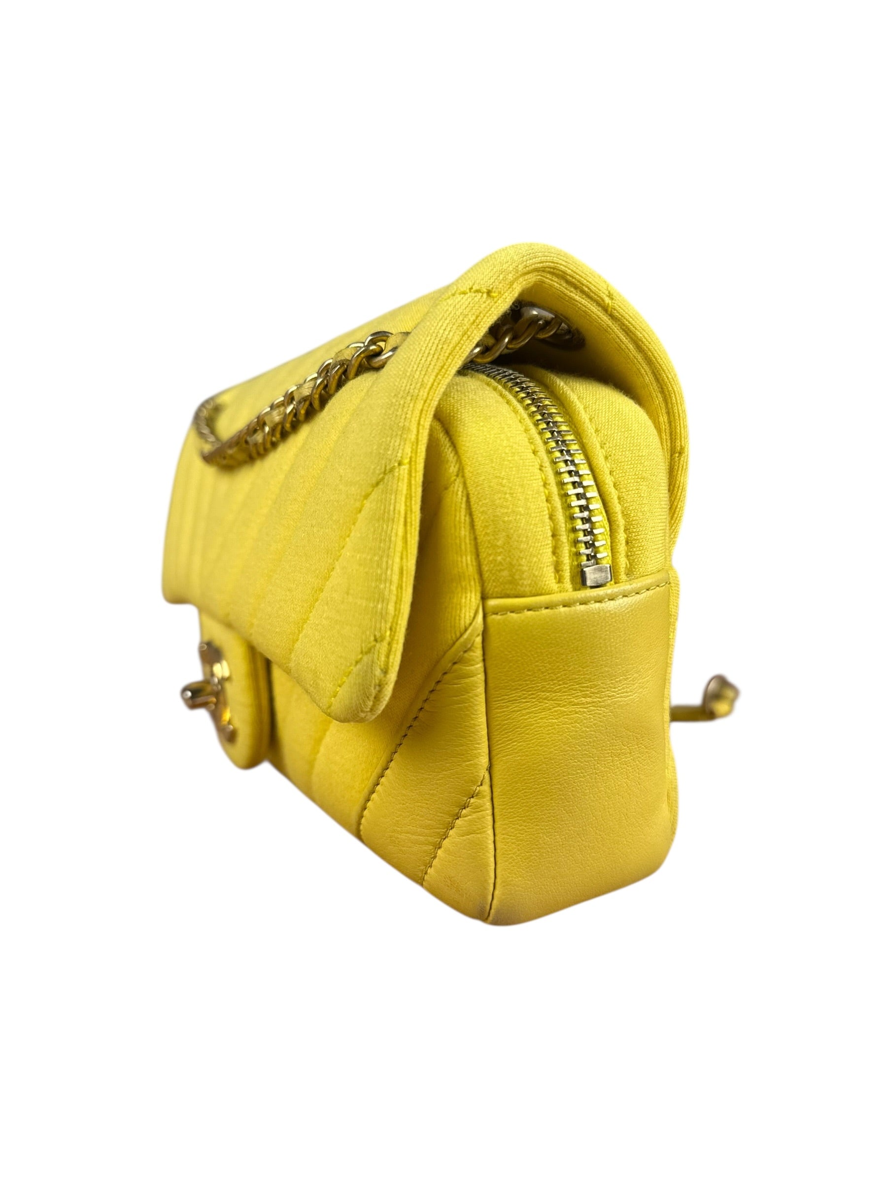 Chanel Yellow Chevron Flap Chain Shoulder Bag 2015