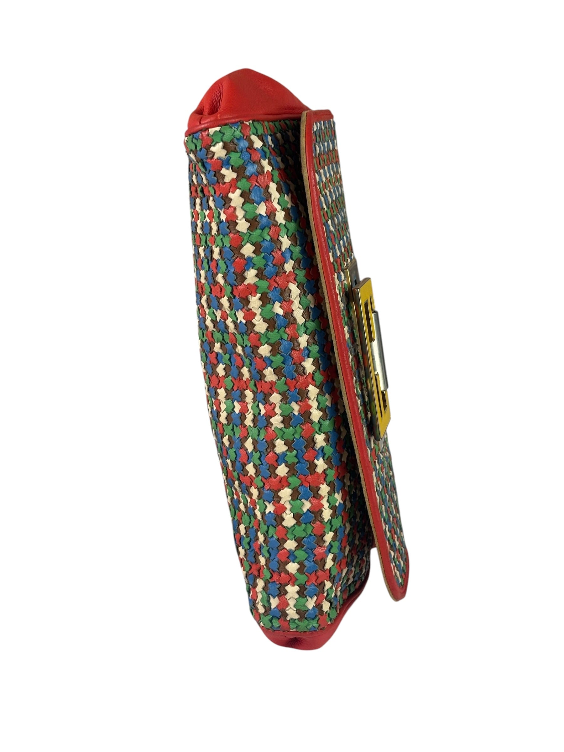 Fendi Colorblock Leather Woven Shoulder Bag