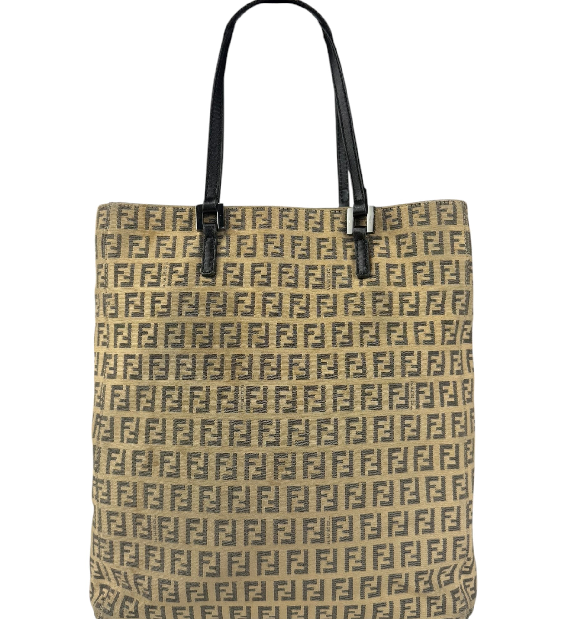 Fendi FF Beige Canvas Double Pocket Tote Bag