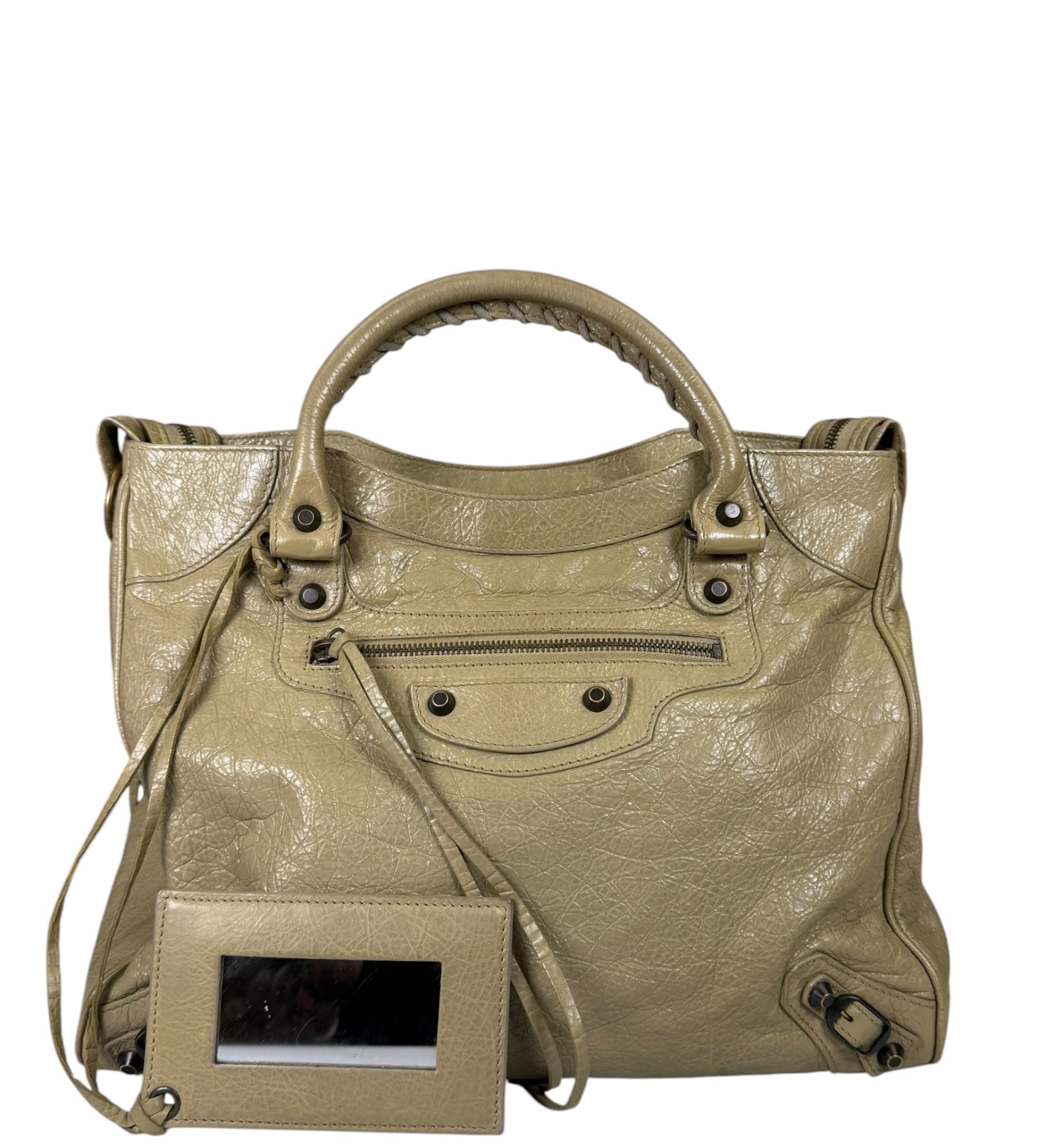 Balenciaga Olive Lambskin Velo Moto Two-Way Bag