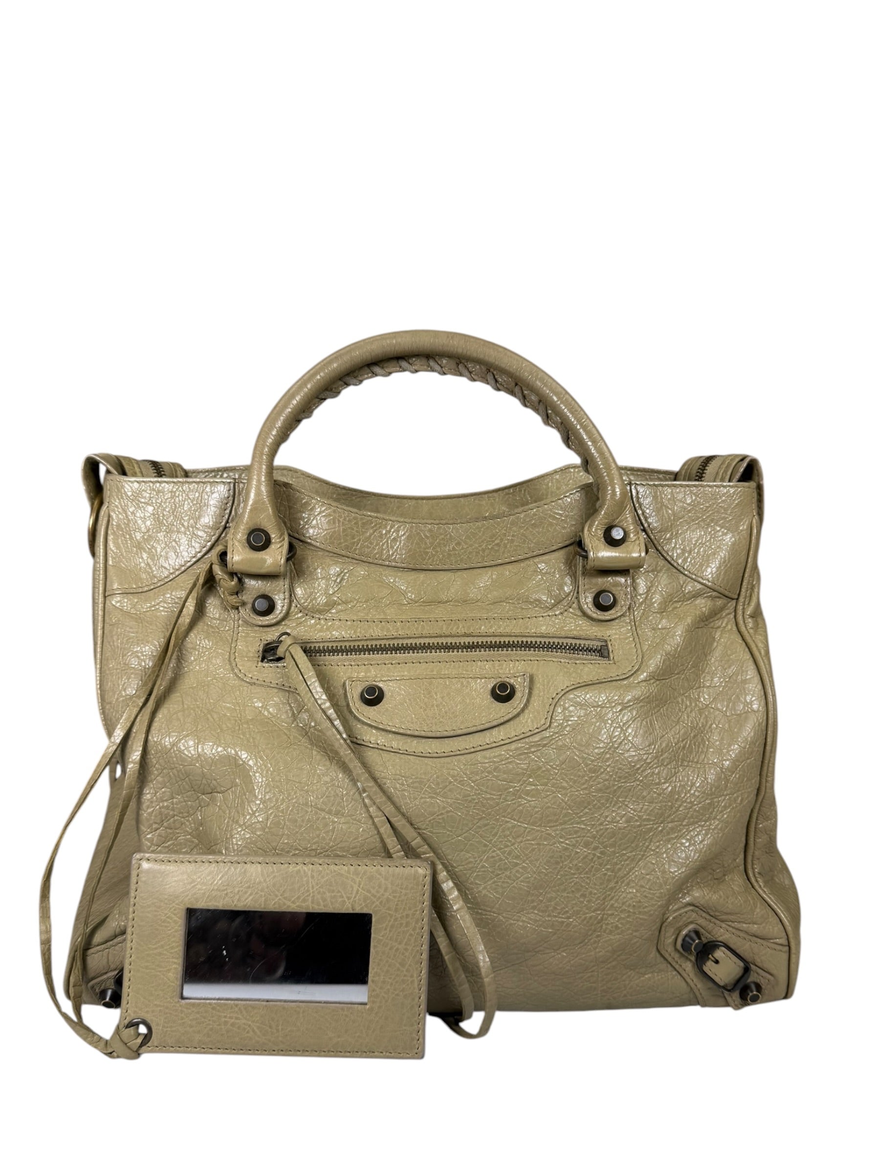 Balenciaga Olive Lambskin Velo Moto Two-Way Bag