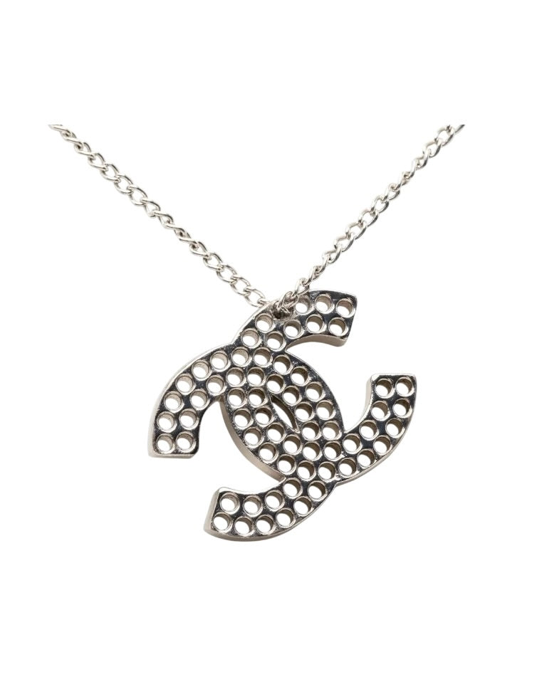 Chanel Vintage Silver Coco Mark Punched Chain Necklace
