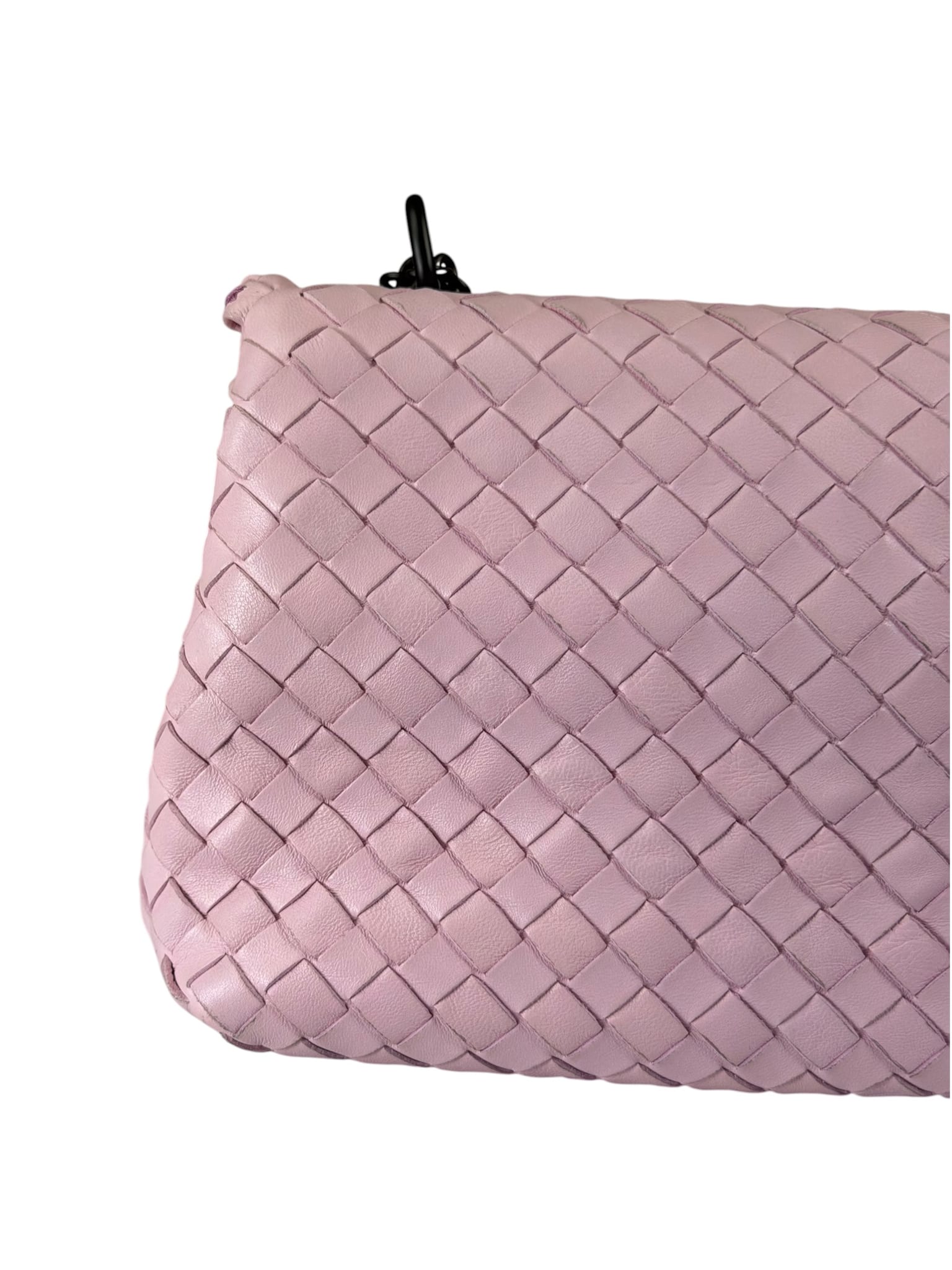 Bottega Veneta Baby Pink Leather Intrecciato Embroidered Flap Bag