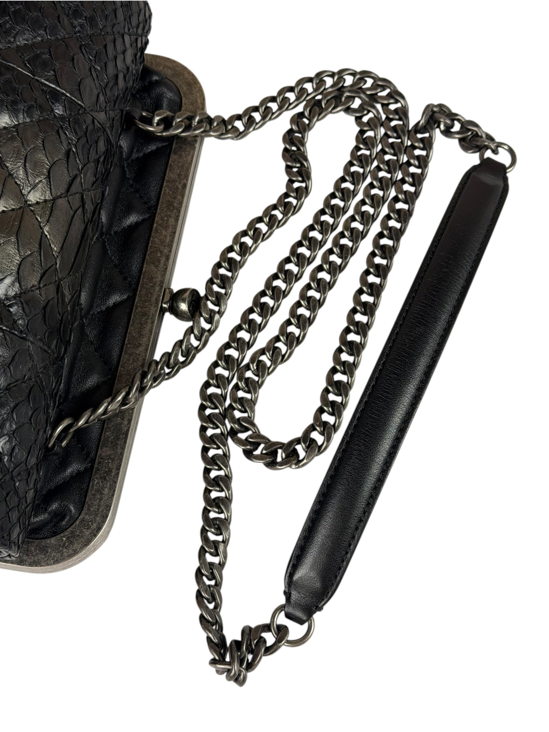 Chanel Black Python Leather Kiss-Lock Flap Bag 2015