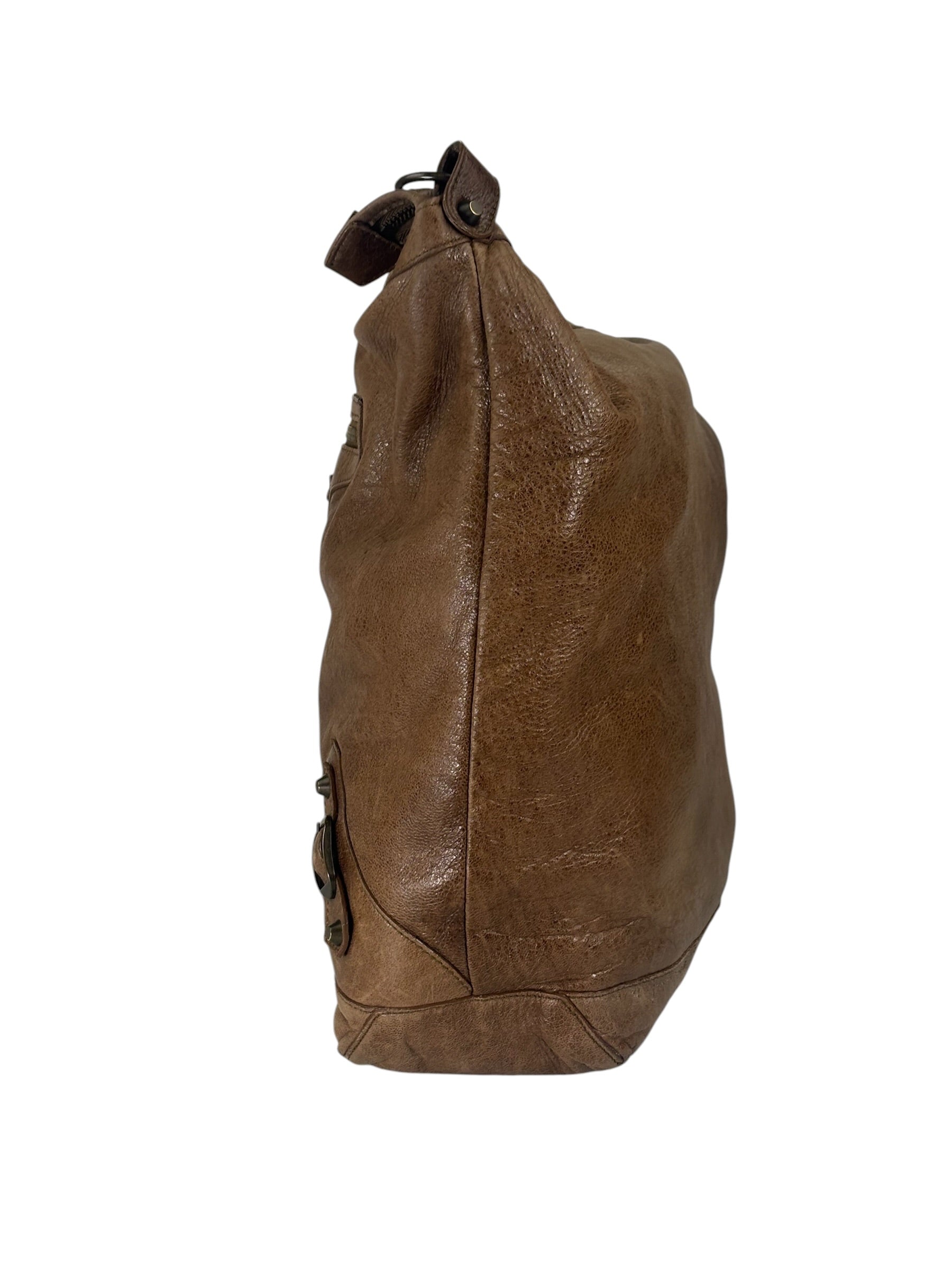 Balenciaga Brown Lambskin Day Moto Hobo Bag