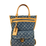 Louis Vuitton Vintage Demin Leather Trim Flat Shopper Tote Bag