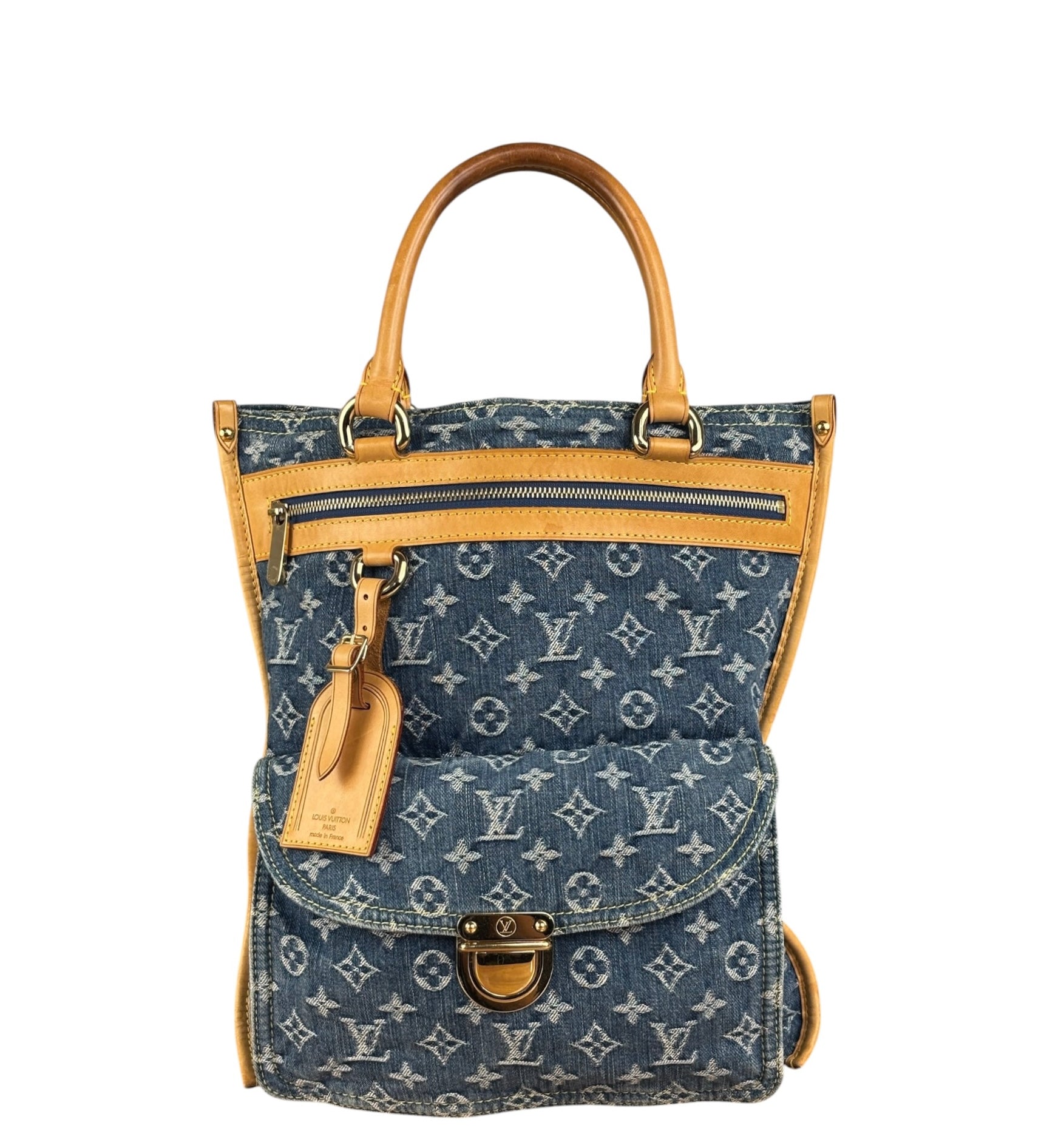 Louis Vuitton Vintage Denim Leather Trim Flat Shopper Tote Bag