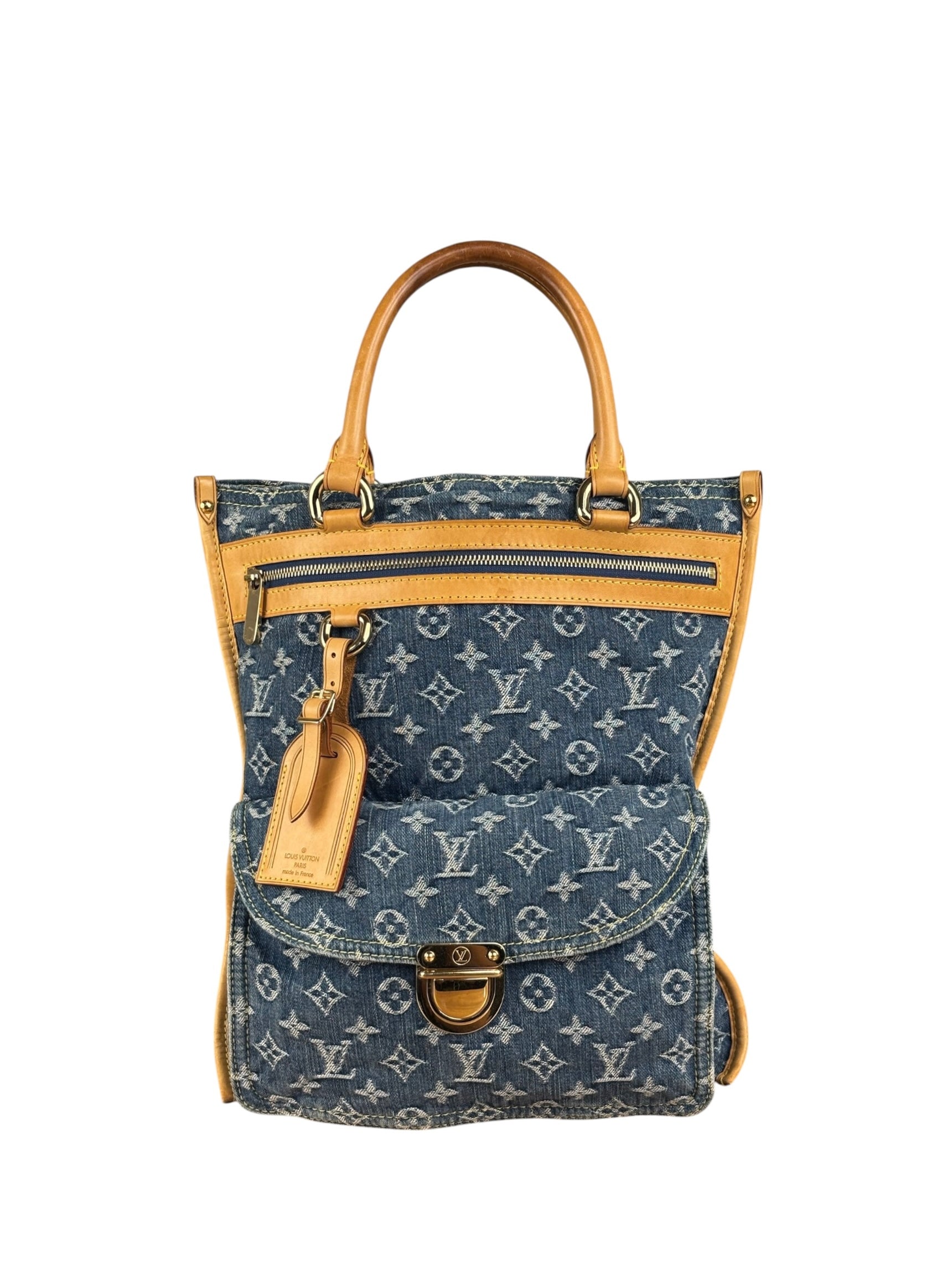 Louis Vuitton Vintage Demin Leather Trim Flat Shopper Tote Bag