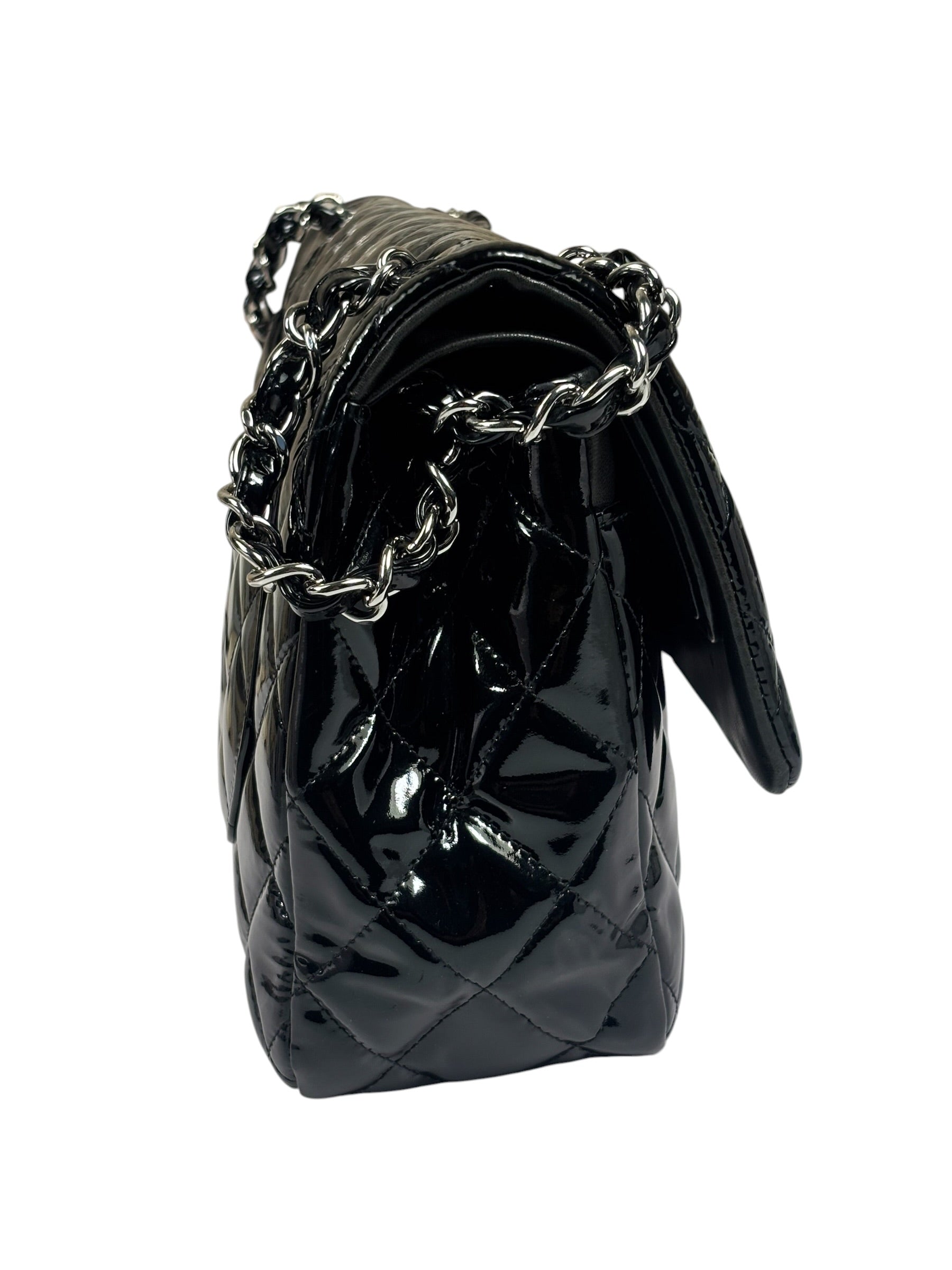 Chanel Black Quilted Patent Leather Double Flap Bag 2011