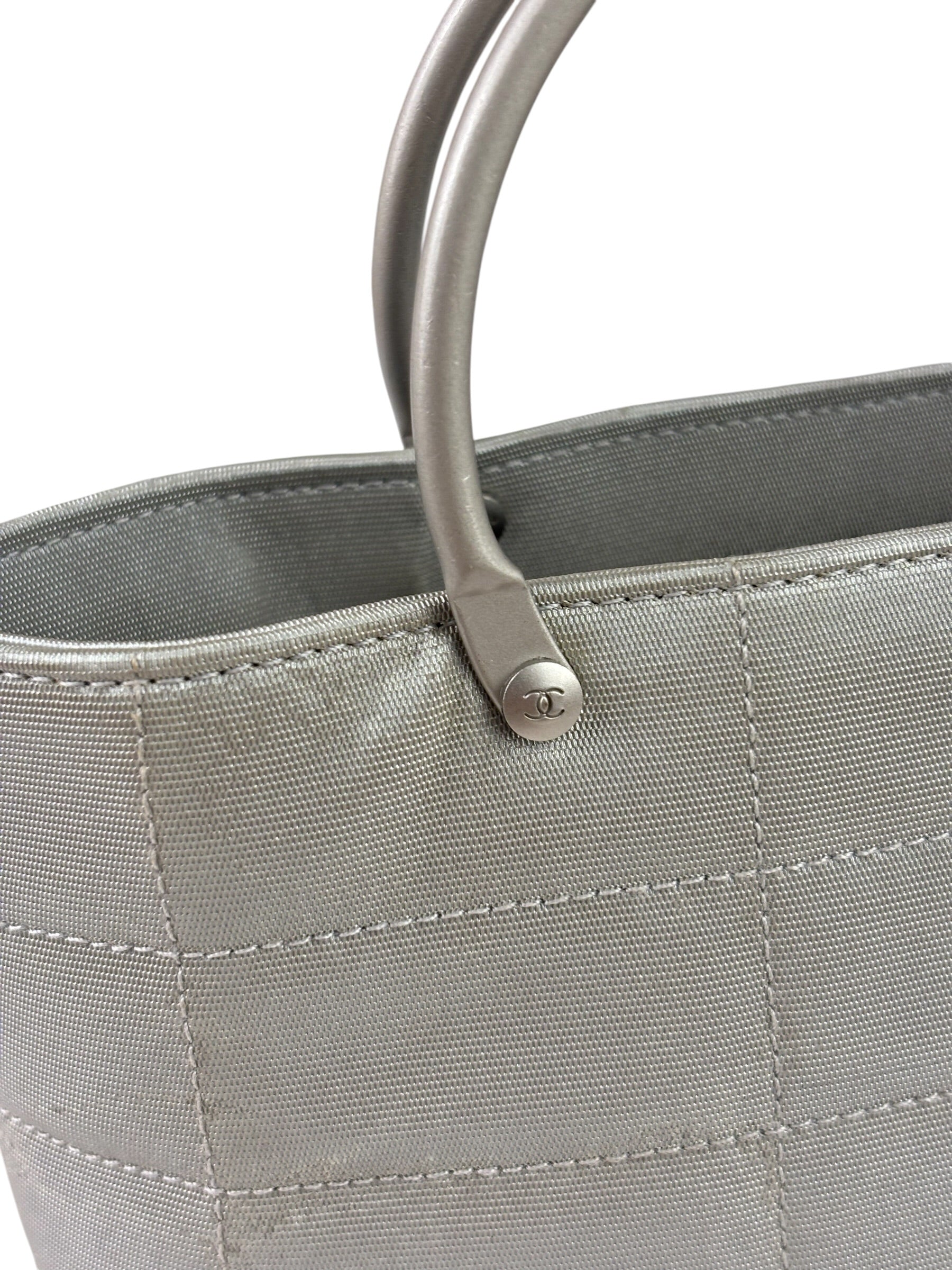 Chanel Silver Nylon Quilted Vintage Mini Chocolate Bar Tote 1997