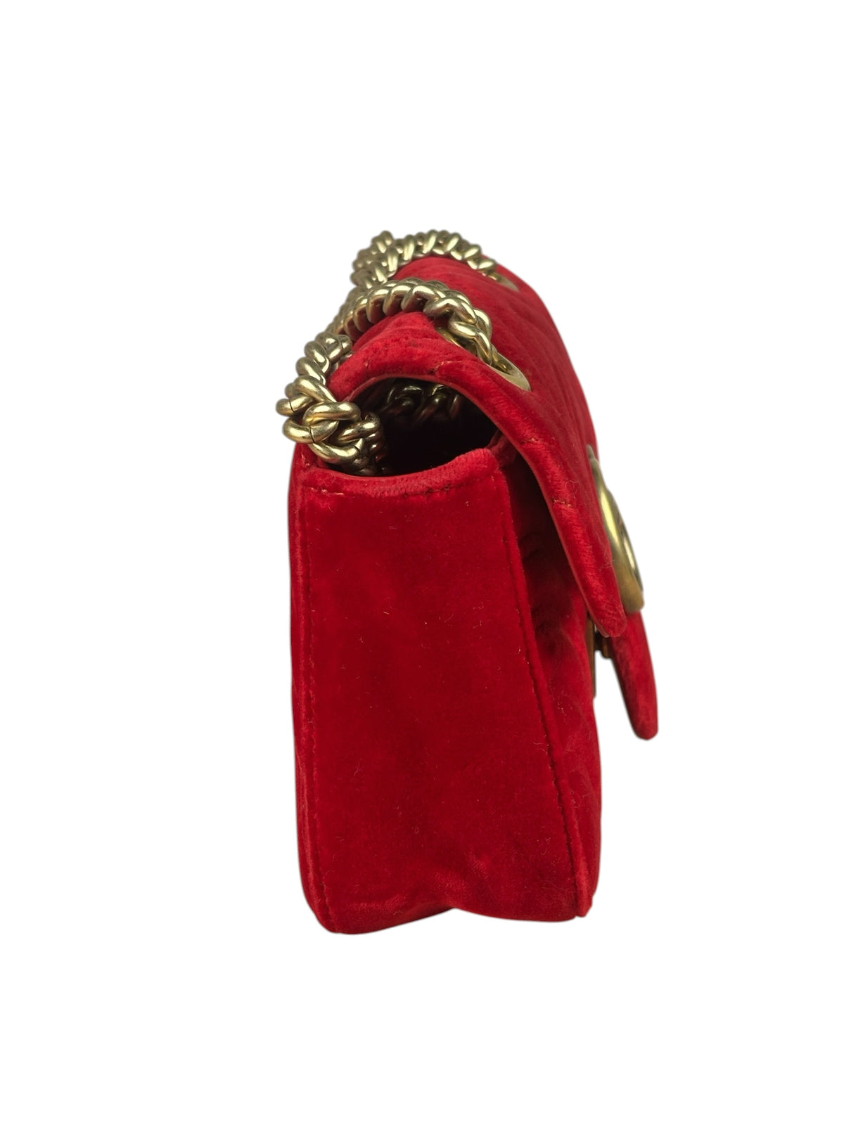 Gucci Hibiscus Red Velvet Matelasse GG Marmont Flap Bag