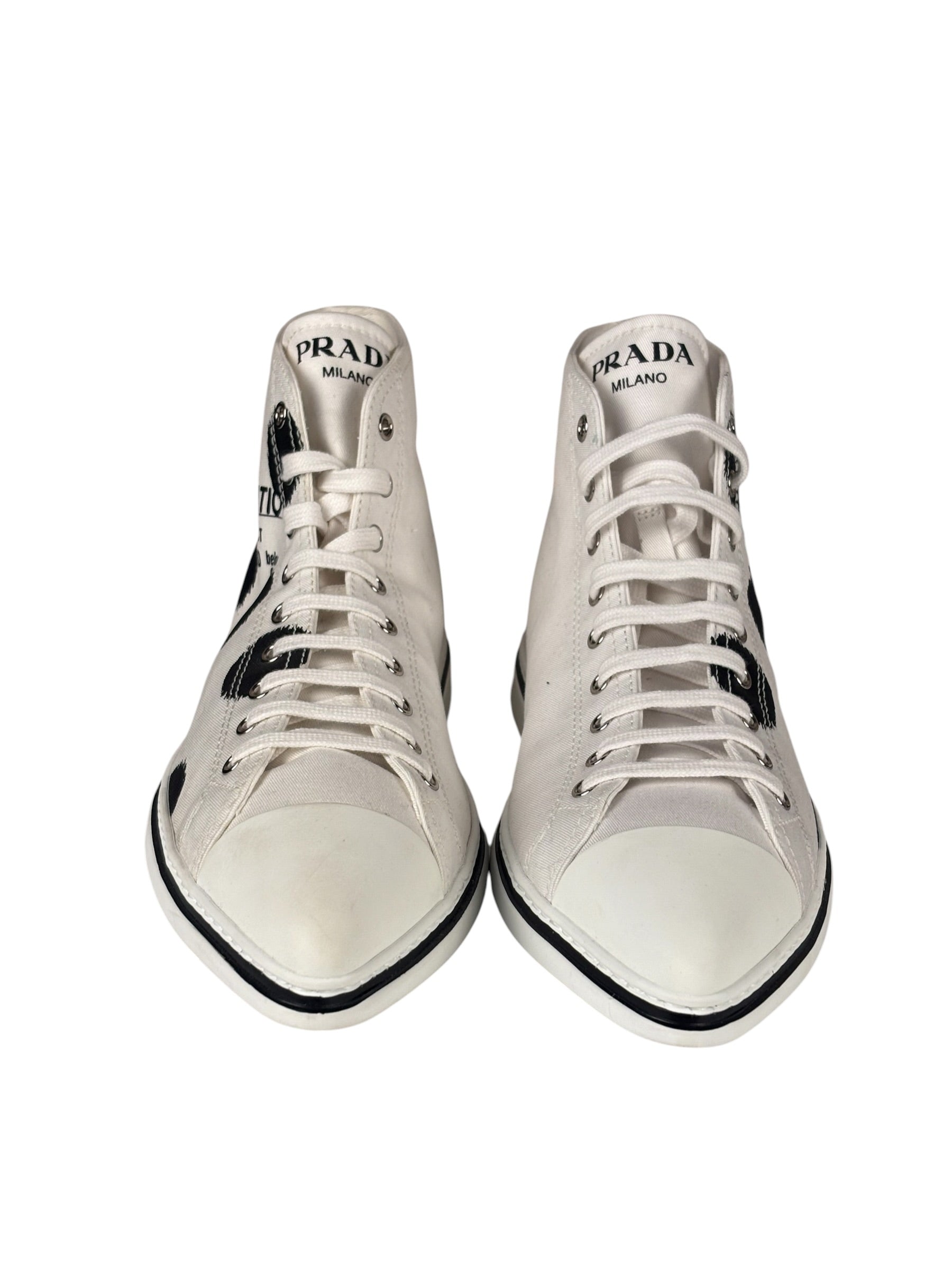 Prada Canvas Olka Dot High Top Point Sneakers