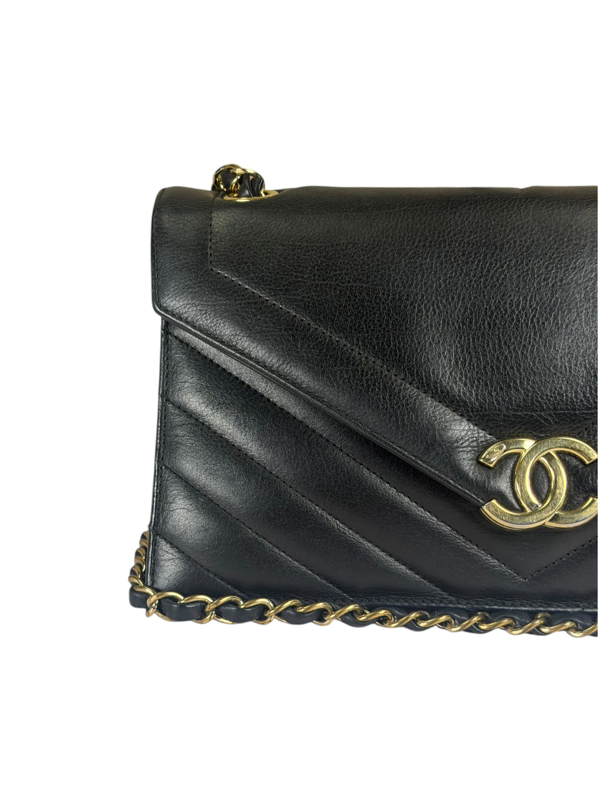 Chanel Black Calfskin Chevron Envelop Flap Bag 2019