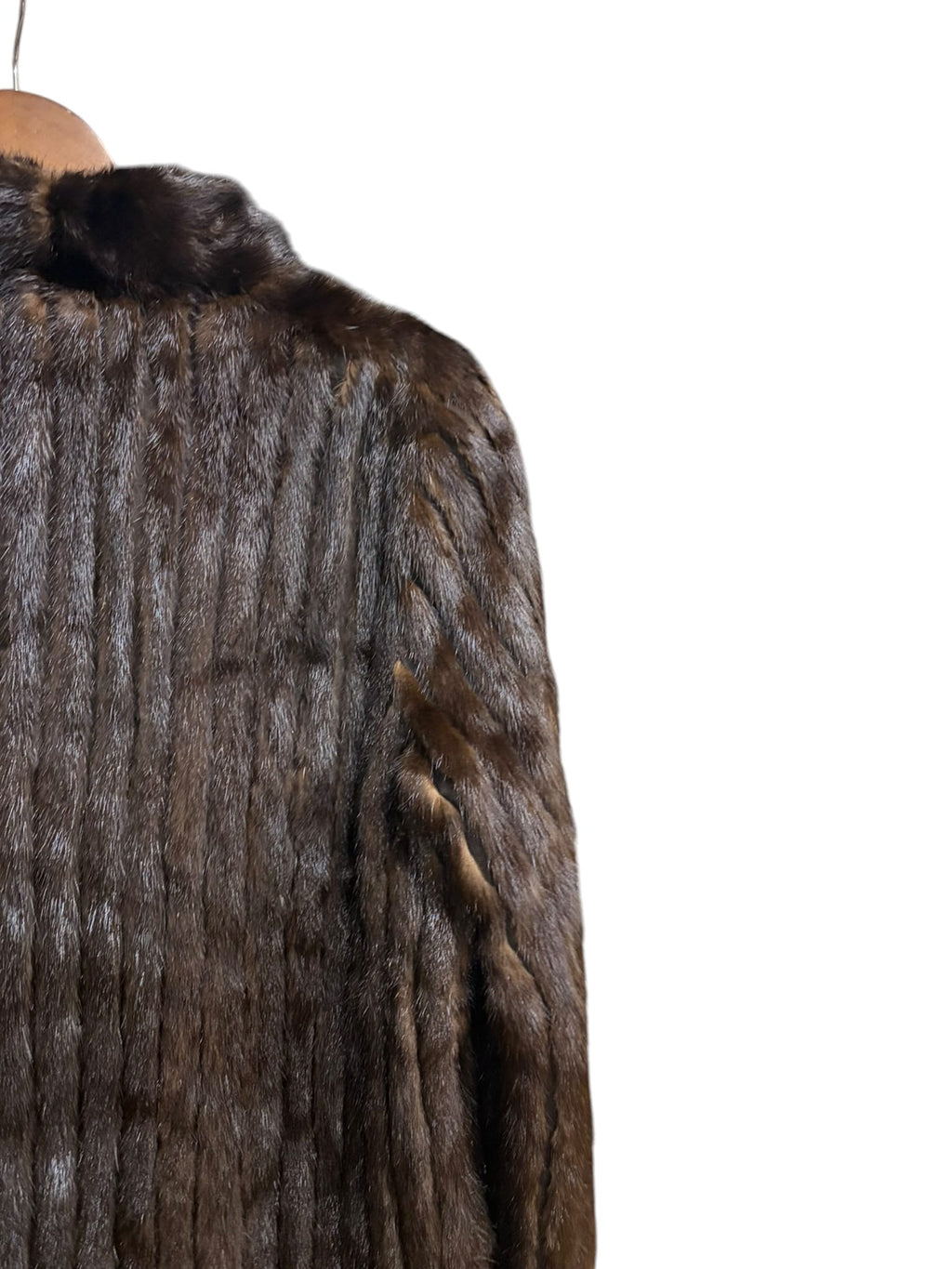 Vintage Dark Brown Leather Trim Striped Mink Fur