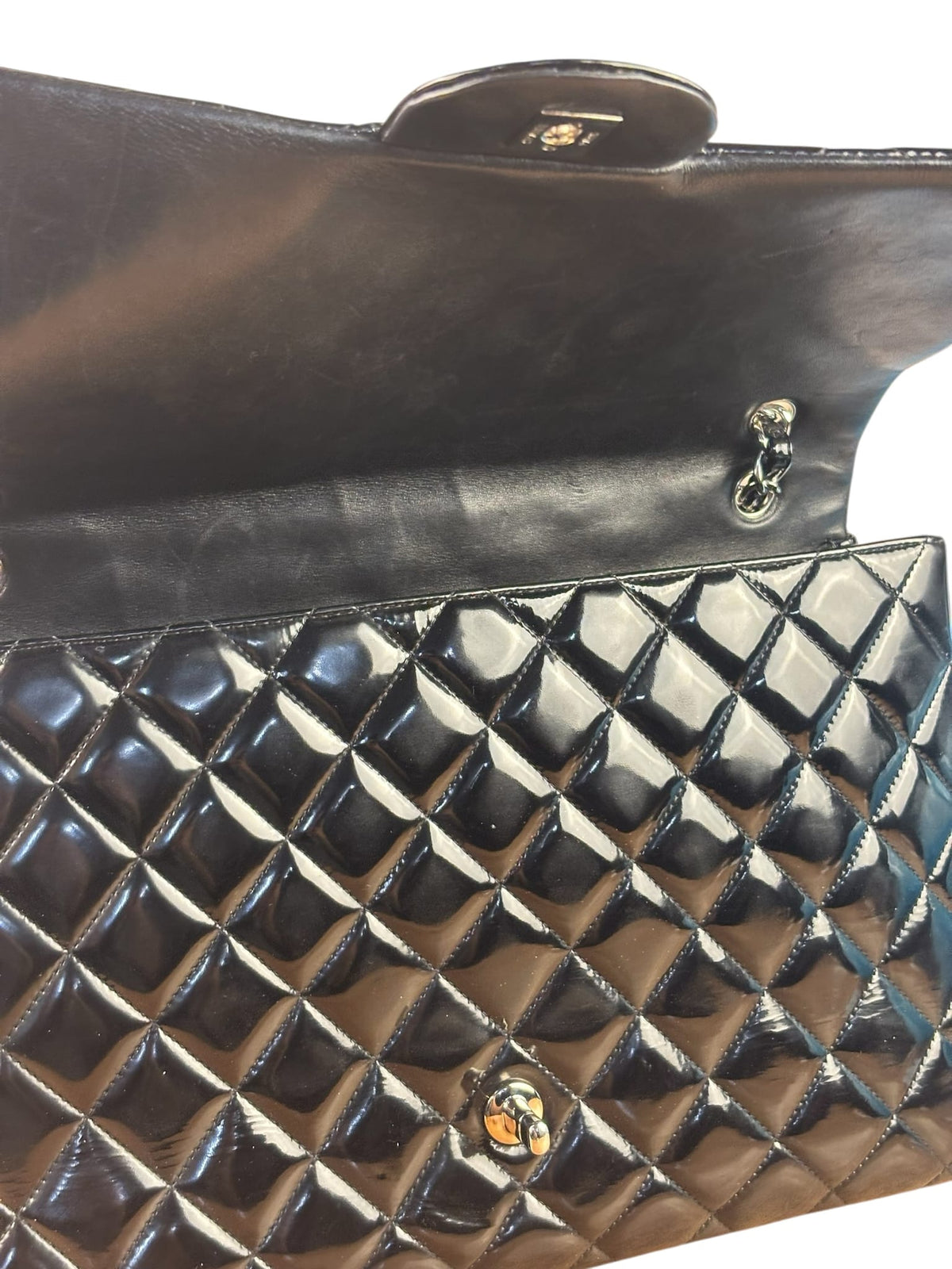 Chanel Black Patent Quilted Large Flap 2009