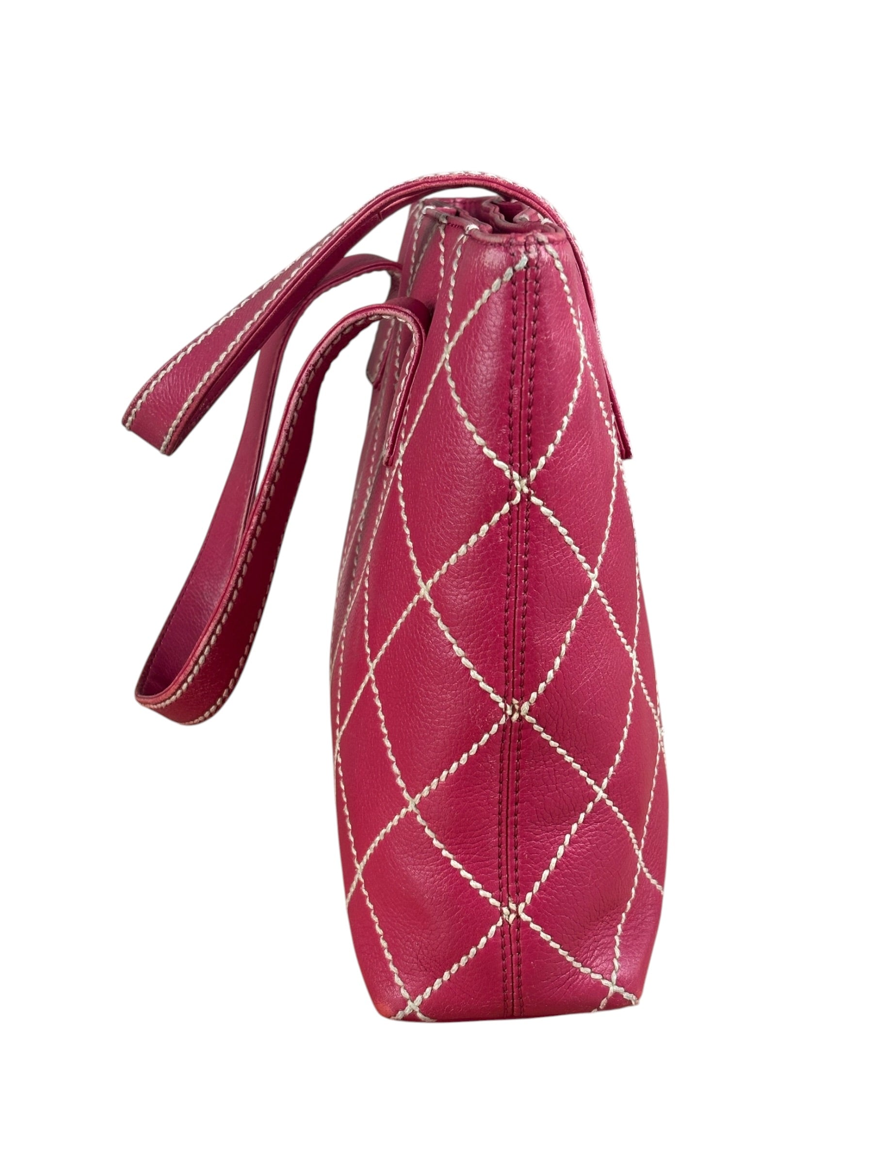 Chanel Vintage Pink Leather Wild Stitch Surpique Tote Bag