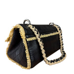 Chanel Black Leather Raffia Fringe CC Flap Shoulder Bag 2009