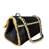 Chanel Black Leather Raffia Fringe CC Flap Shoulder Bag 2009