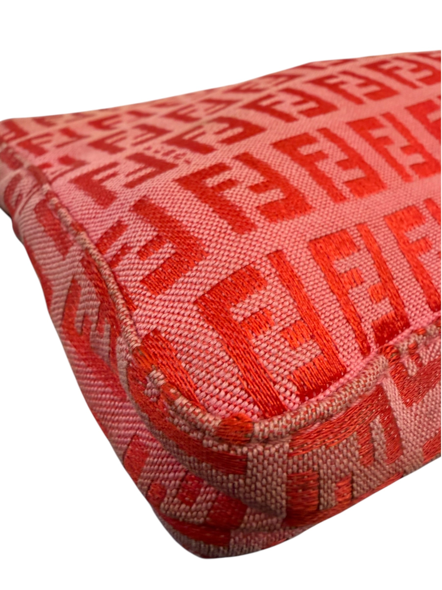 Fendi Pink/Red Zucca Leather Trim Pochette