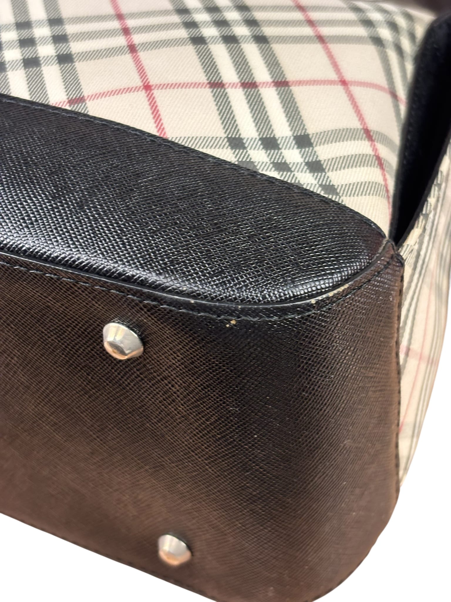 Burberry Black/Beige Saffiano Leather Trim Nova Check Hobo Bag