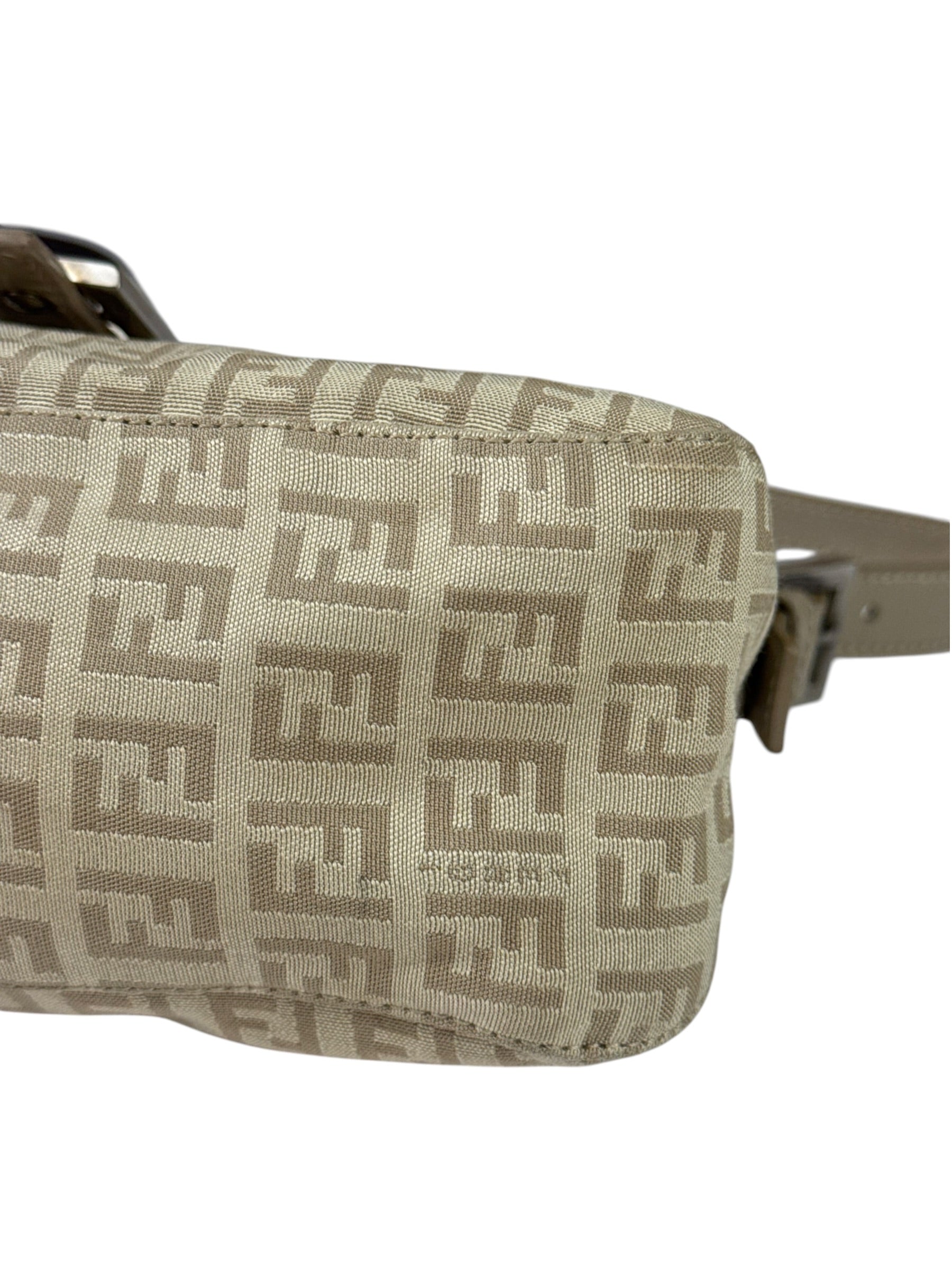 Fendi Grey Leather Trim Zucca Baguette