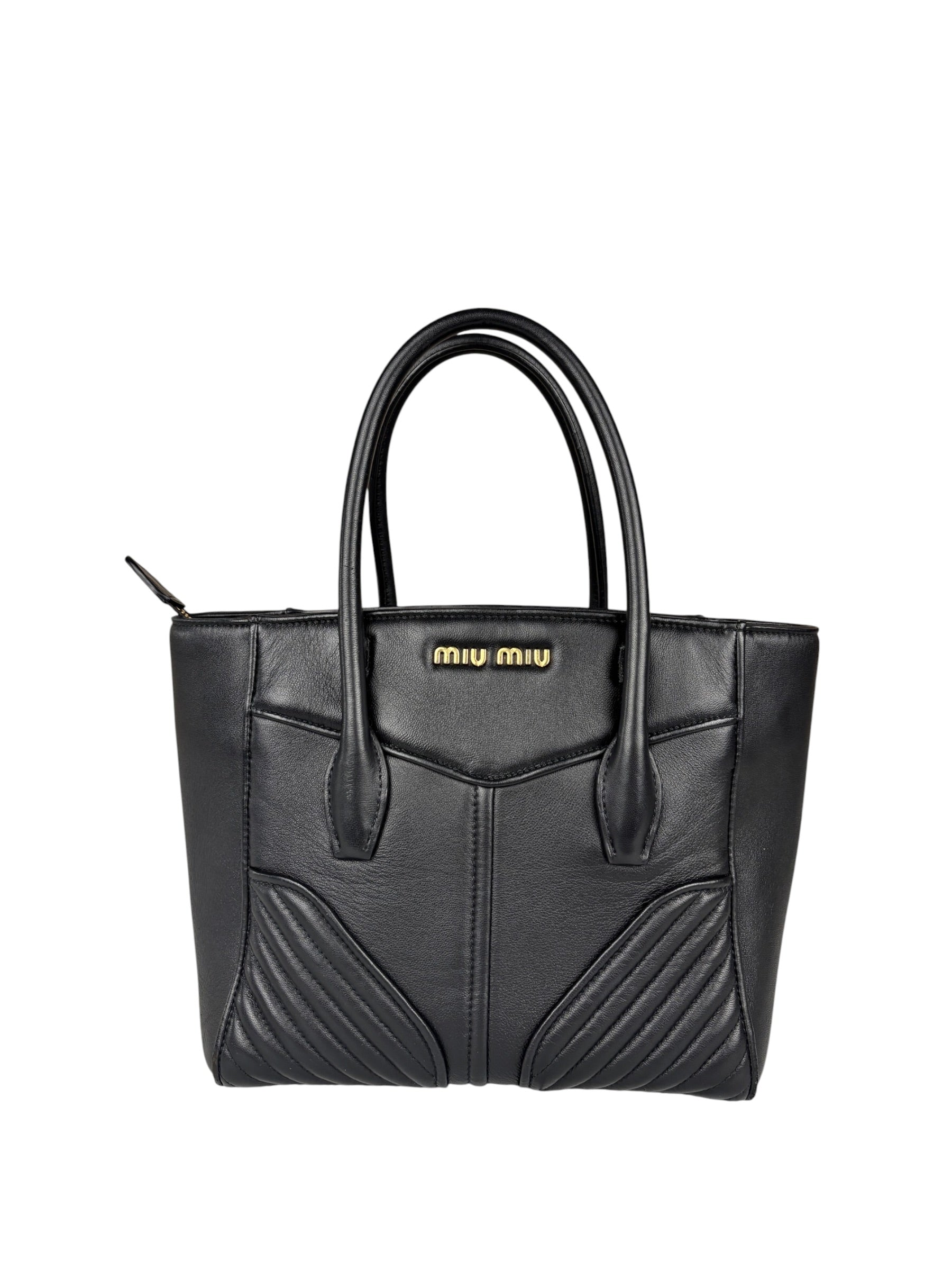 Miu Miu Black Leather Nappa Biker Tote Bag
