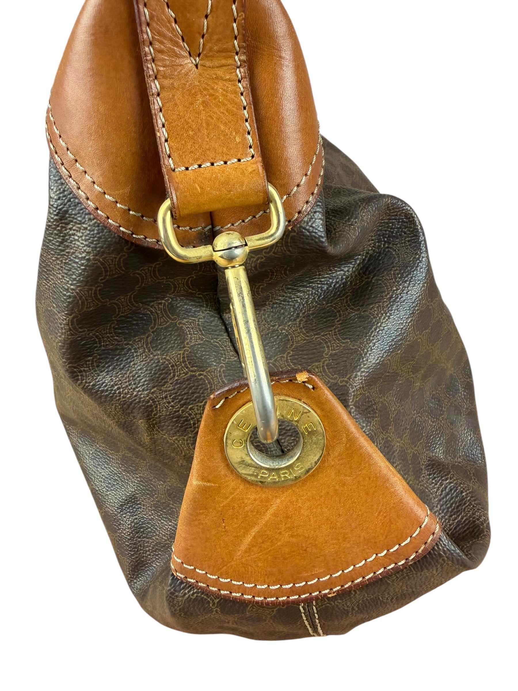 Celine Vintage Macadam Canvas Leather Trim Shoulder Bag
