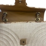 Gucci GG Beige Raffia Marmont Snakeskin Trim Flap Bag
