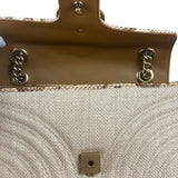 Gucci GG Beige Raffia Marmont Snakeskin Trim Flap Bag