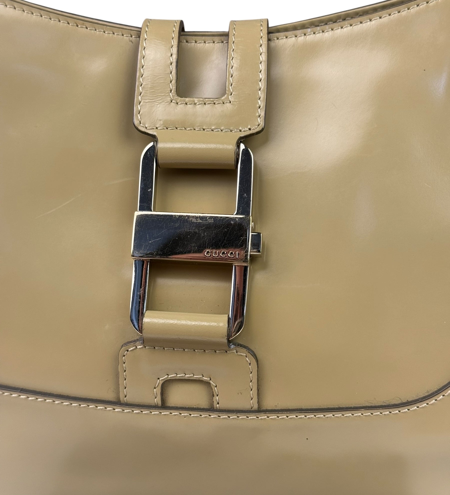 Gucci Vintage Beige Patent Leather Lady Lock Jackie Shoulder Bag