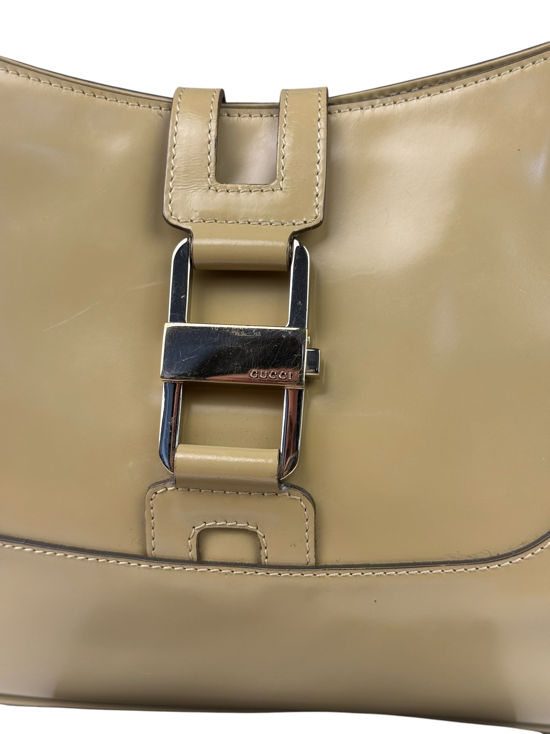 Gucci Vintage Beige Patent Leather Lady Lock Jackie Shoulder Bag