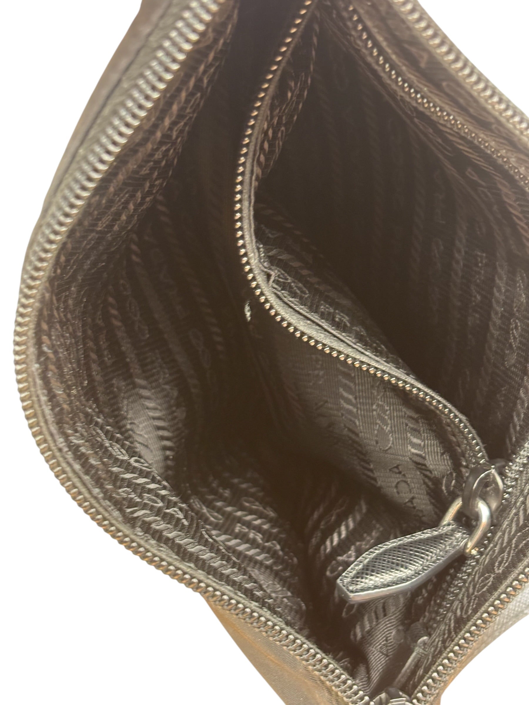 Prada Black Leather Trim Tessuto Nylon Pochette