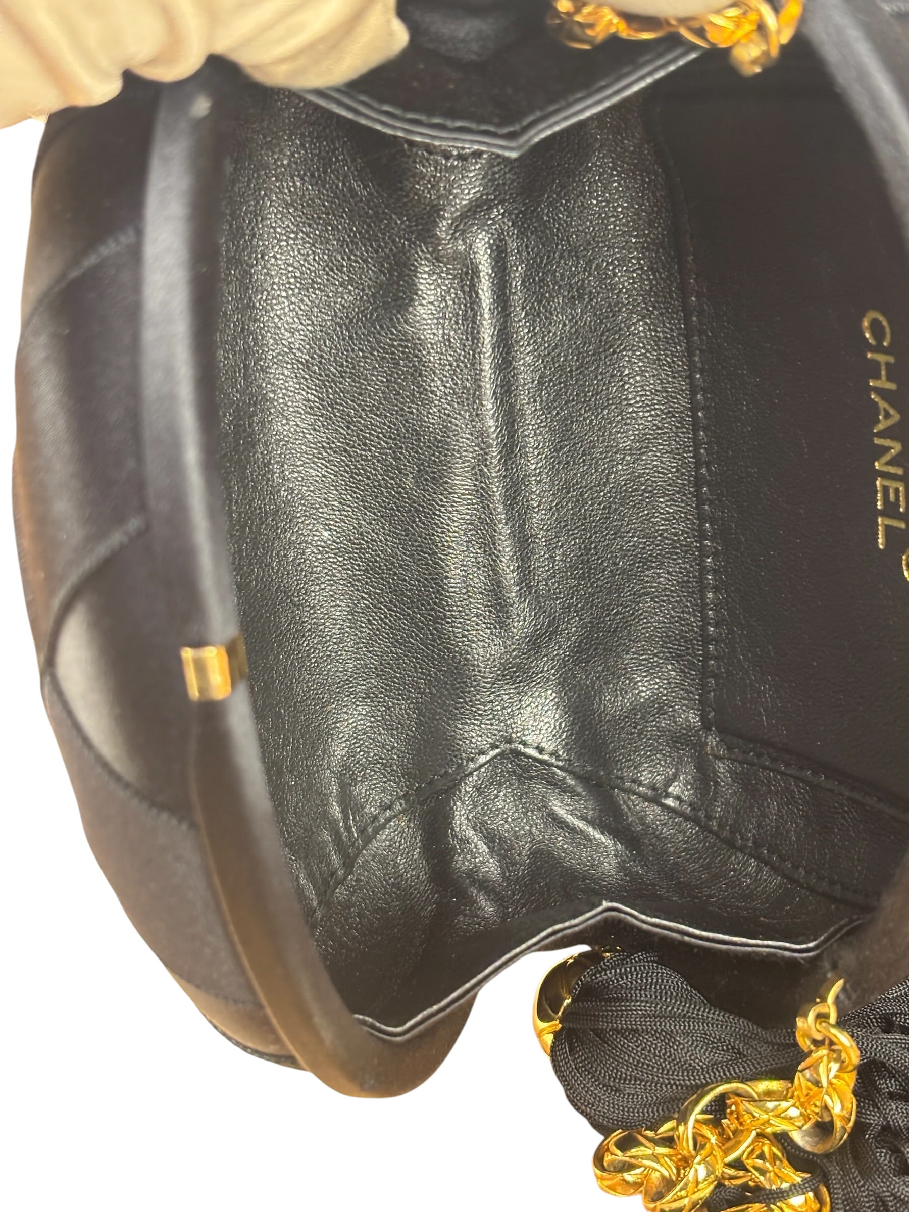 Chanel Black Satin Quilted Chain Clutch 2019