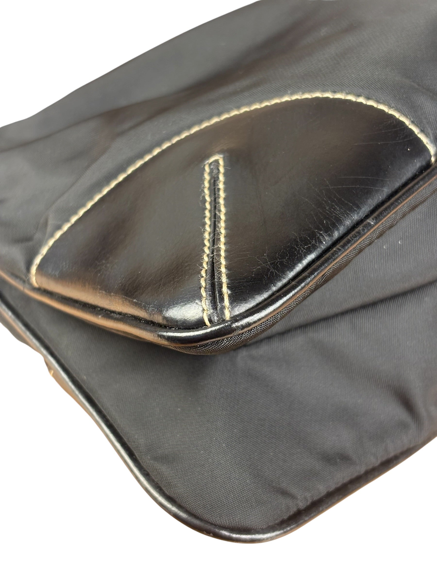 Prada Black Tessuto Nylon Leather Trim Shoulder Bag