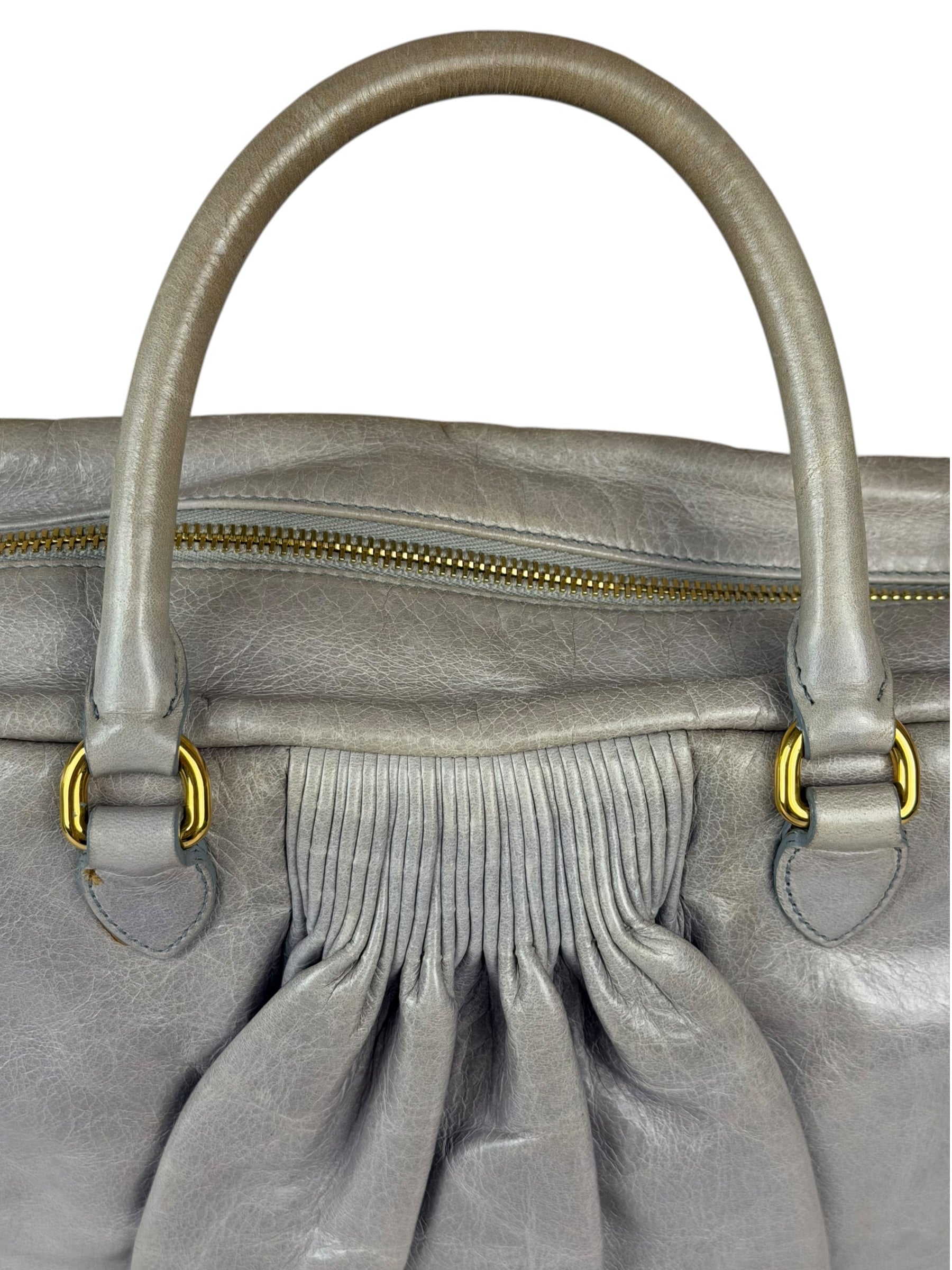 Miu Miu Vintage Pale Grey Vitello Leather Two-Way Bag