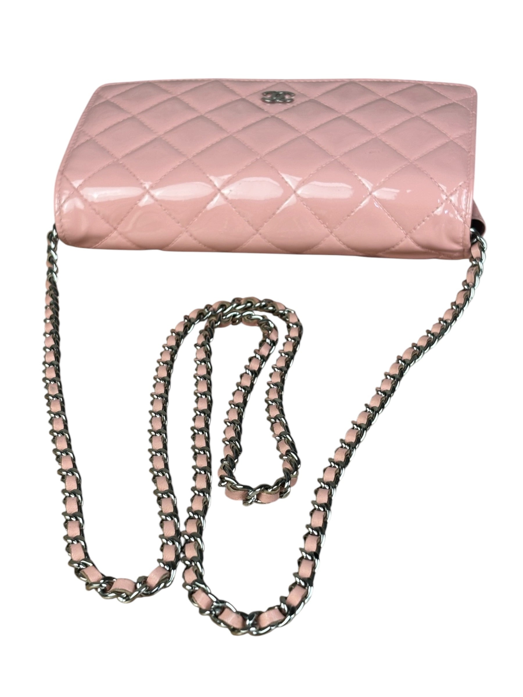Chanel Pink Patent Quilted Wallet on Chain Bag 2012