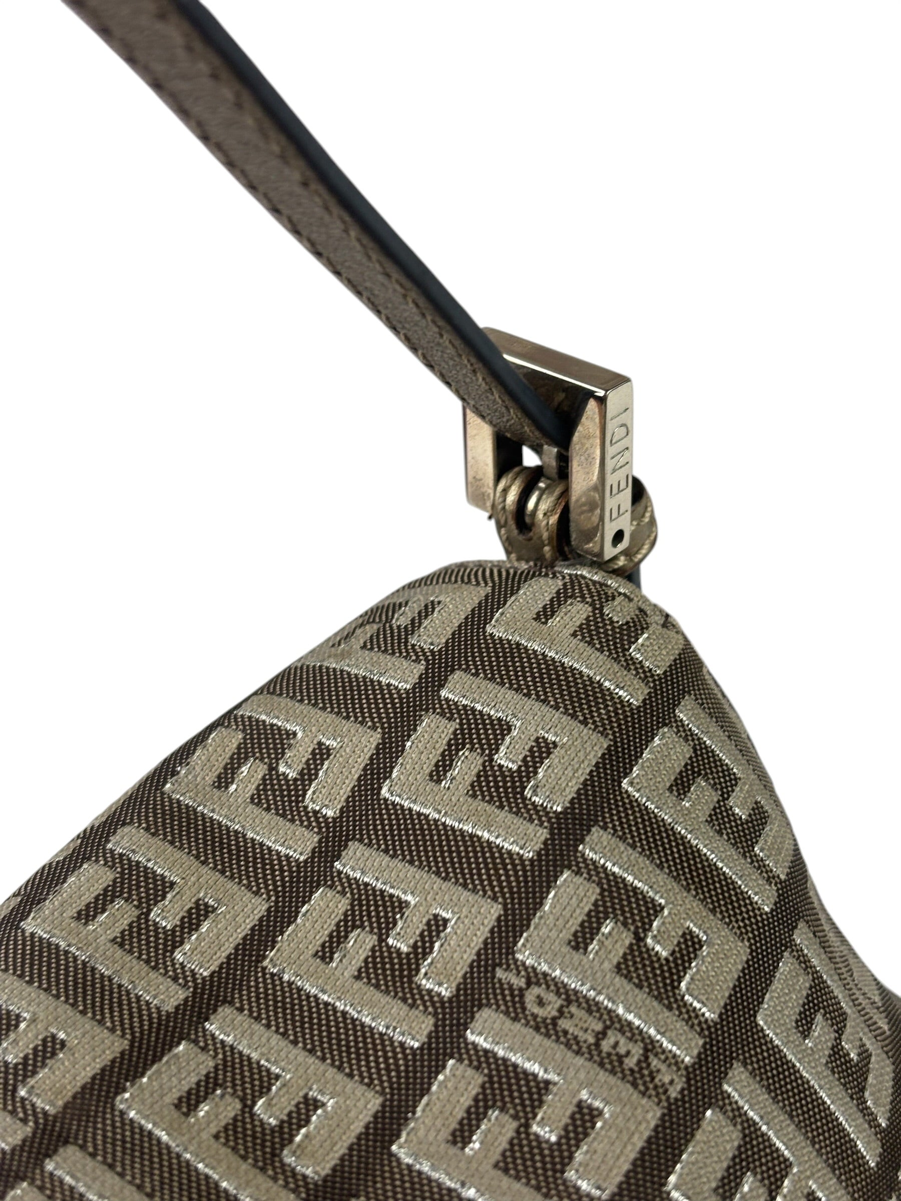 Fendi Brown/Metallic Gold Leather Trim Zucca Baguette
