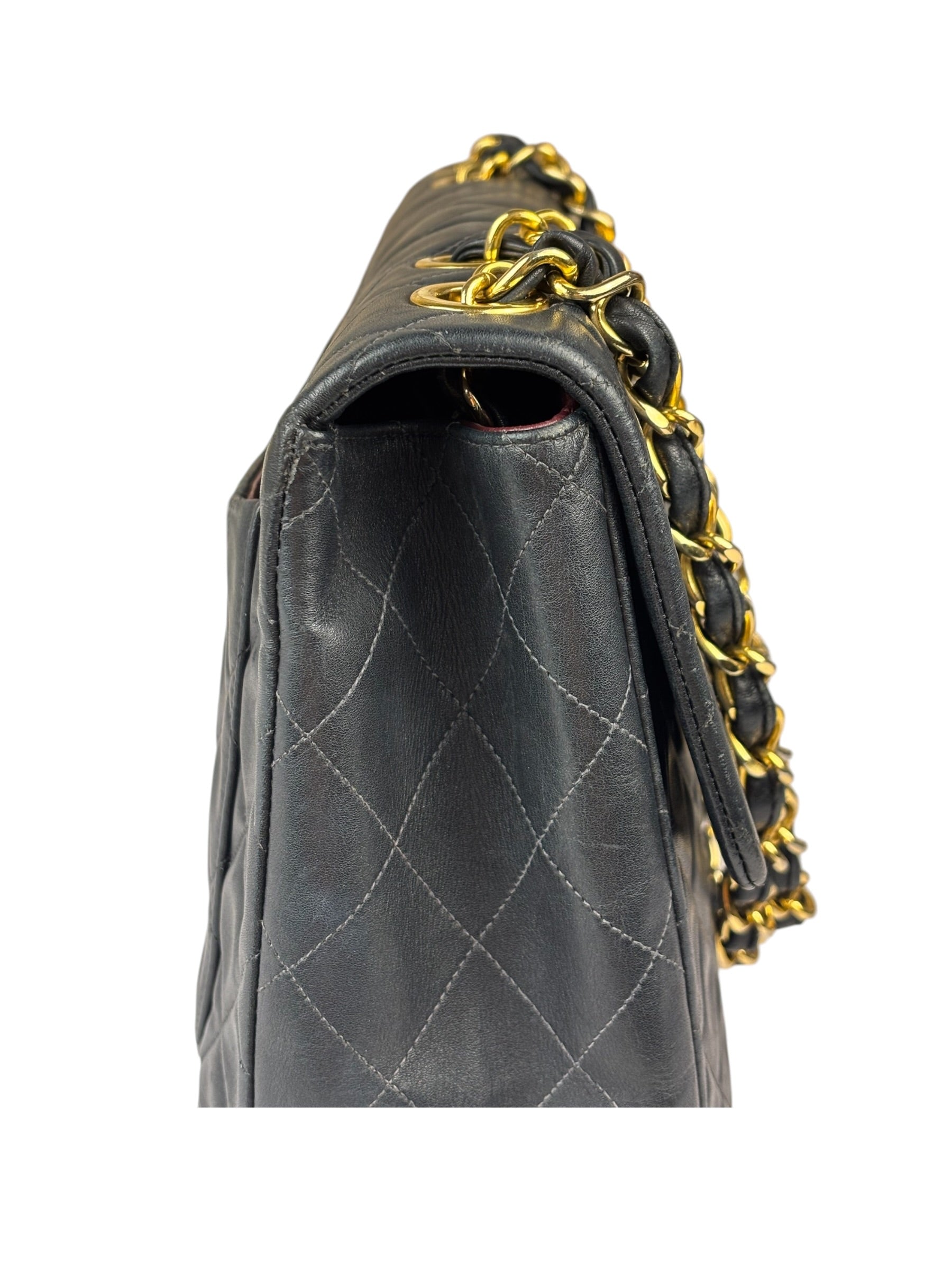Chanel Black Quilted Leather Jumbo Flap Bag 1995