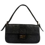 Fendi Black Leather 3D Logo Embossed Baguette