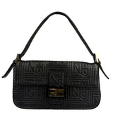 Fendi Black Leather 3D Logo Embossed Baguette