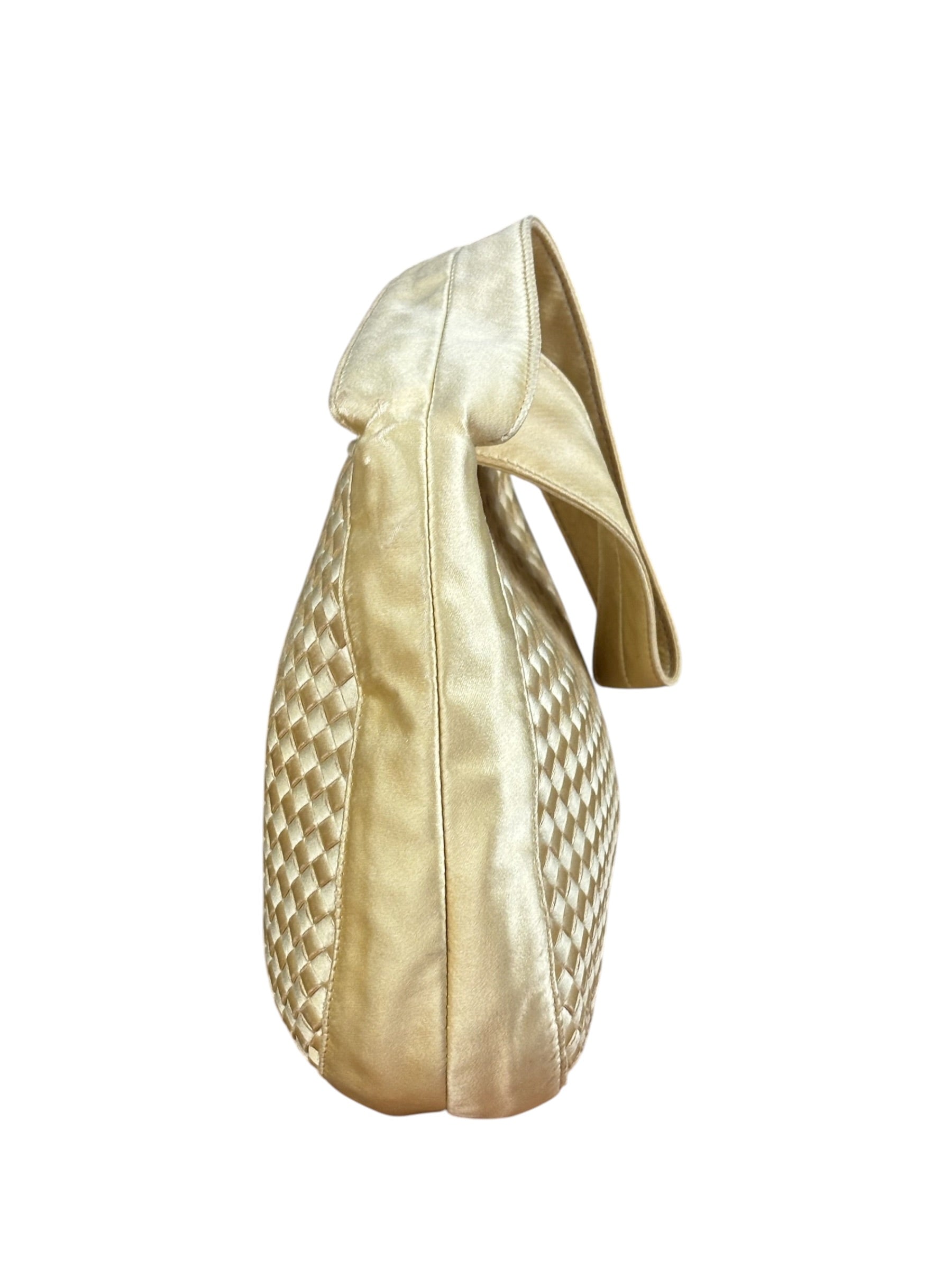 Bottega Veneta Butter Yellow Satin Intrecciato Shoulder Bag