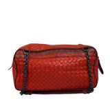 Bottega Veneta Red Lambskin/Lizard Intrecciato Shoulder Bag