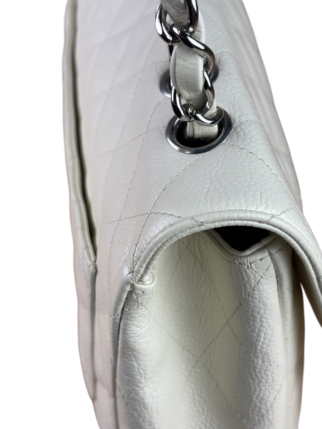 Chanel White Quilted Caviar Large Classic Flap 2005