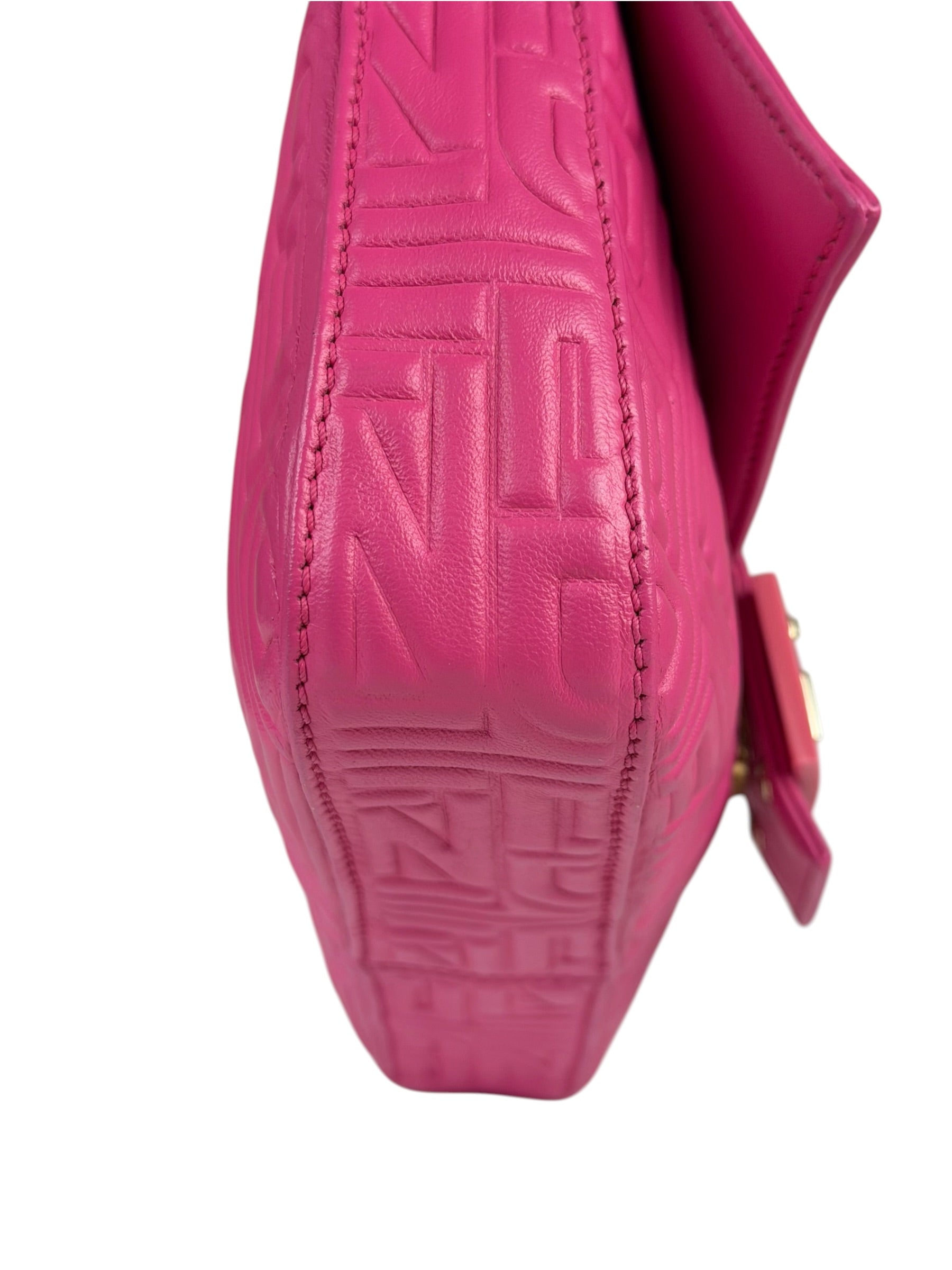 Fendi Pink Leather Logo Embossed Baguette