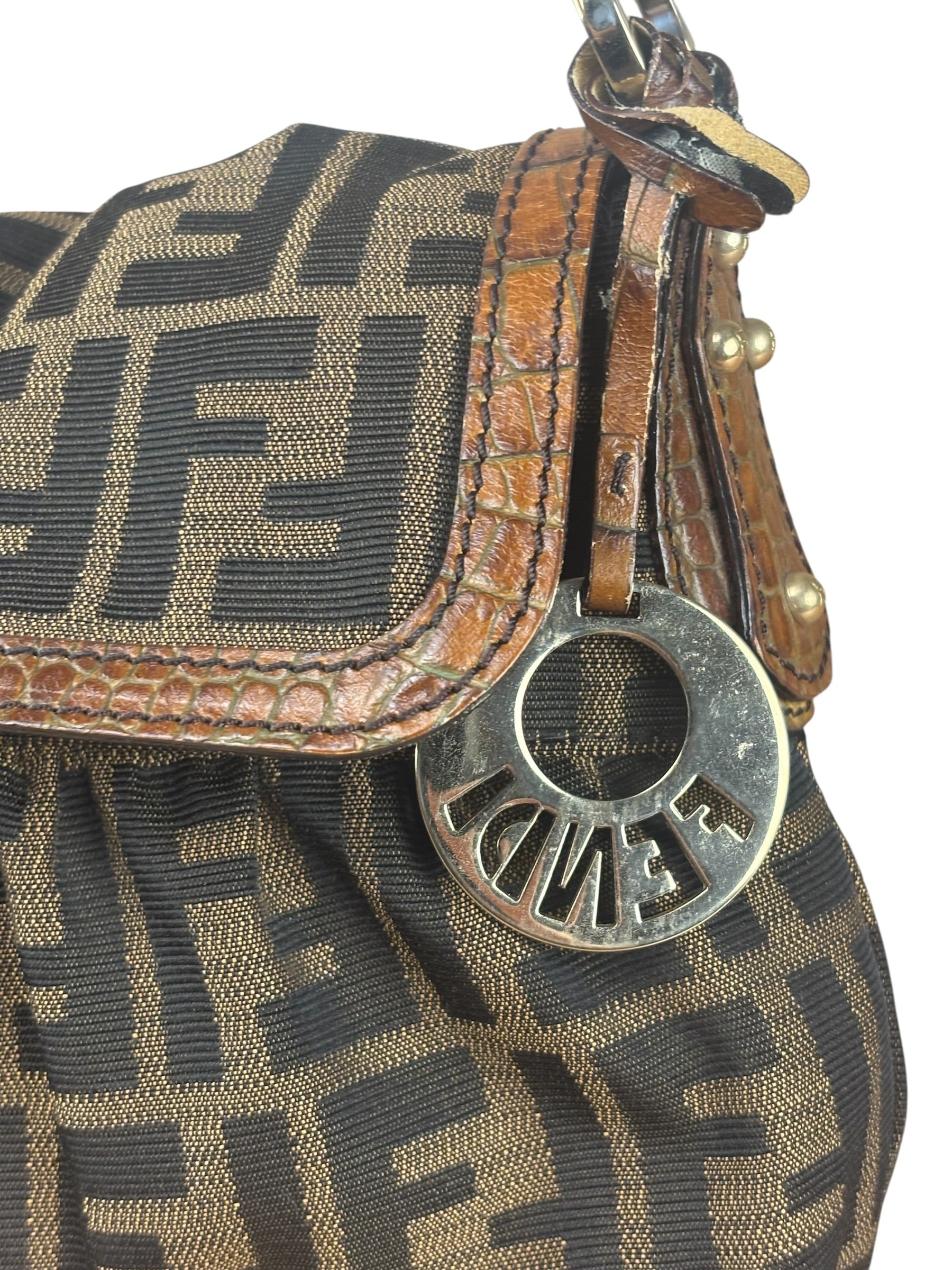 Fendi Zucca Brown Monogram Canvas FF Chef Shoulder Bag