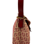 Fendi Red Leather Trim Zucca Baguette