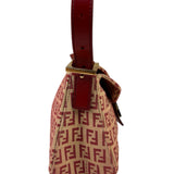 Fendi Red Leather Trim Zucca Baguette
